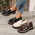 thumbnail image 1 of Vibrex Womens Chunky Loafers Women's Patent Leather Loafers Metal Buckle Platform Serrated Sole Slip On Comfort Shoes Women's Shoes,Size:5.5, 1 of 10