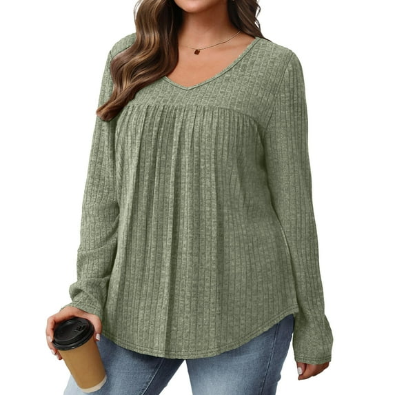 Vibrex Women Oversize V-Neck Front Knotted Blouse Shirt Long Sleeve Elegant Casual T-Shirt Solid Color Pullover Tops