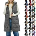 thumbnail image 1 of Vibrex Womens Long Puffer Vest 2025 Winter Warm Quilted Sleeveless Jackets with Hood Stand Collar Puffy Zip Up Fall Outerwear with Hood Outdoor Down Coat, 1 of 11