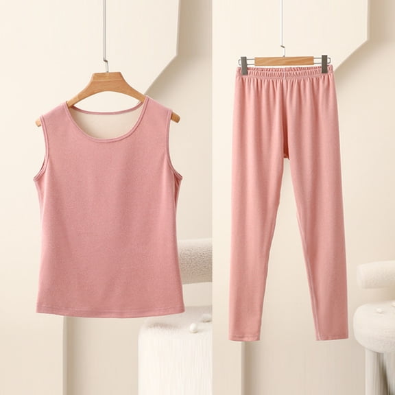 Vibrex Womens Pajama Sets, Women Fashion Winter Velvet Solid Color Double-sided Velvet Warm Round Neck Trousers Warm Home Clothes Pajamas Set Breathable Pajamas