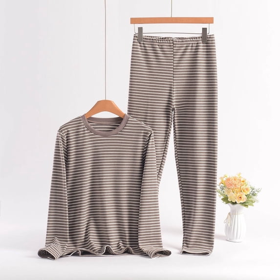 Vibrex Womens Pajama Sets, Women Fashion Winter Velvet Stripe Double-sided Velvet Warm Round Neck And Long Sleeves Warm Home Clothes Pajamas Set Breathable Pajamas