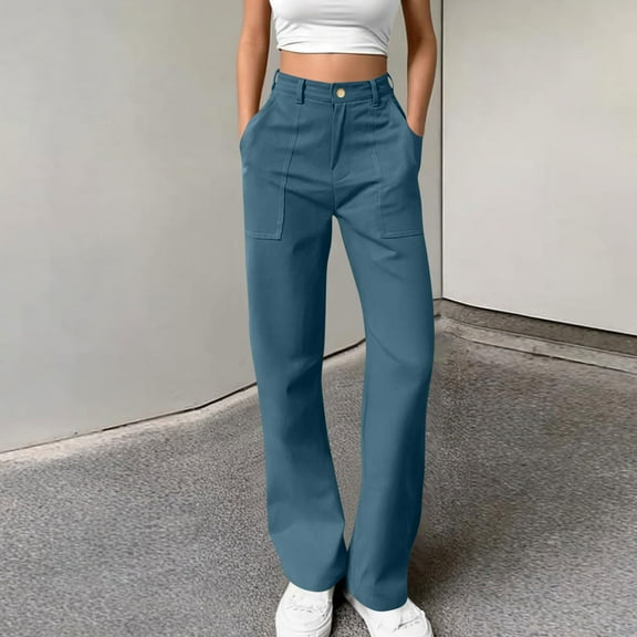 Women Plus Size Pants Women's Solid Color Button Loose Sports And Leisure Style Workwear Pocket Pants