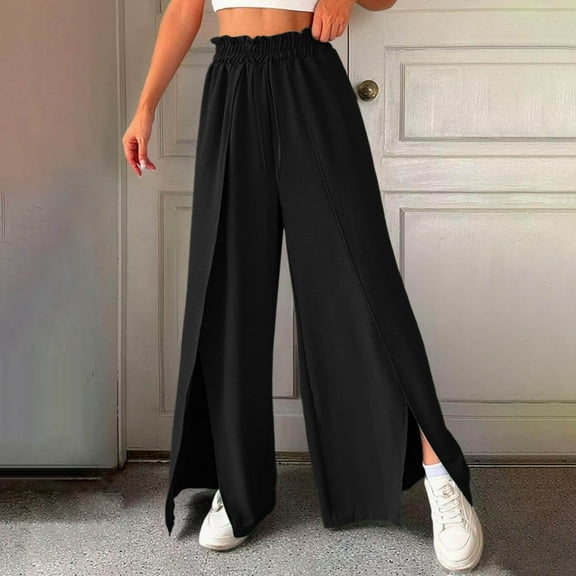 Women Plus Size Pants Womens Solid Color Loose High Waist Pleated Wide Leg Pants
