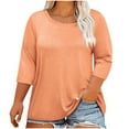 thumbnail image 1 of Vibrex Womens Plus Size T-Shirts Round Neck 3/4 Sleeve Tops Casual Basic Shirt Ladies Tops and Blouses Solid Color T-Shirt Loose Blouse Oversize Sweatshirt, 1 of 4