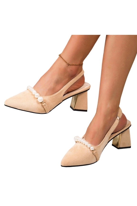 Womens Pumps Point Closed Toe Mid Heels Sandals Block Heel Pumps Slingback Slip On Work Party Dress Shoes Summer Solid Color Heel Sandals