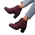 thumbnail image 1 of Vibrex Womens Round Toe Lace Up Mid Heel Ankle Boots Women's Fashion Casual Short Boots Solid Color Side Zipper Ankle Boots, 1 of 7
