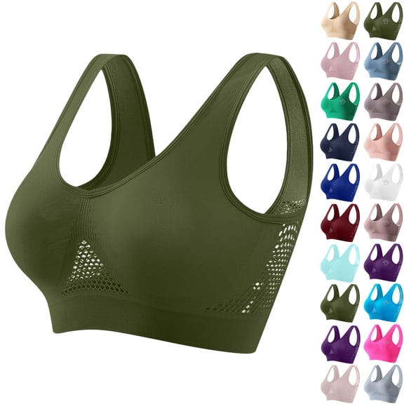 Vibrex Womens Seamless Wireless Bras Sports Bra Wirefree Yoga Bra With Removable Pads Sports Bras for Women,01-Army Green_XXXXL