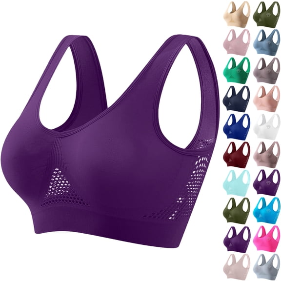 Vibrex Womens Seamless Wireless Bras Sports Bra Wirefree Yoga Bra With Removable Pads Sports Bras for Women,01-Purple_XL