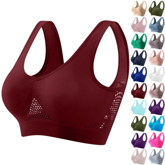 Vibrex Womens Seamless Wireless Bras Sports Bra Wirefree Yoga Bra With Removable Pads Sports Bras for Women,01-Wine_XXXXL