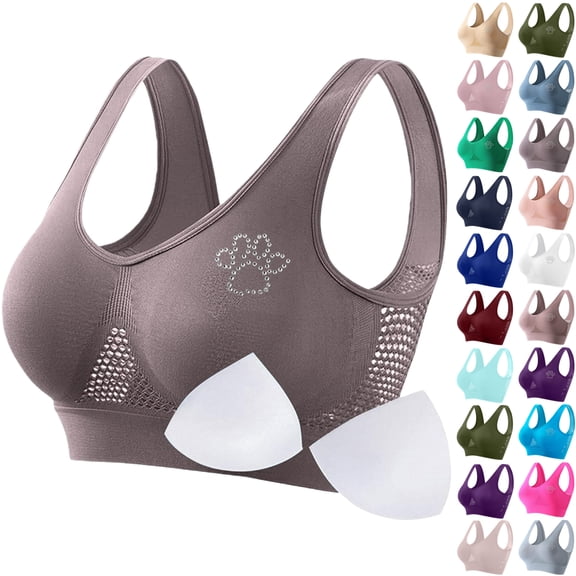Vibrex Womens Seamless Wireless Bras Sports Bra Wirefree Yoga Bra With Removable Pads Sports Bras for Women,02-Gray_4XL