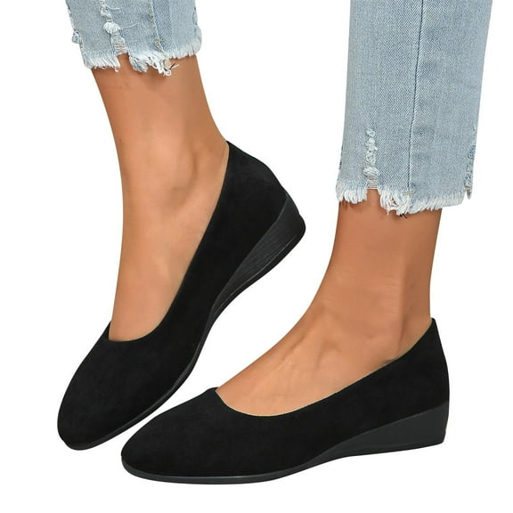 Vibrex Womens Shoes Shallow Mouth Flat Round Head Suede Women's Shoes Low Heel Work Shoes Flats for Women Flat Ballet Shoes Women Flats for Dressy Casual Office Work Wedding Comfortable Soft Shoes