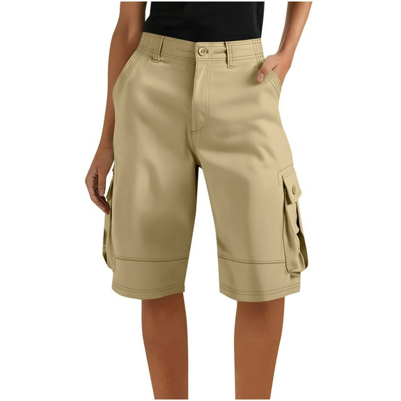 Vibrex Womens Shorts Solid Color Stretched Waist Versatile Casual Pants Women's Cargo Shorts Comfy Loose Shorts Knee Length Shorts for Summer Casual