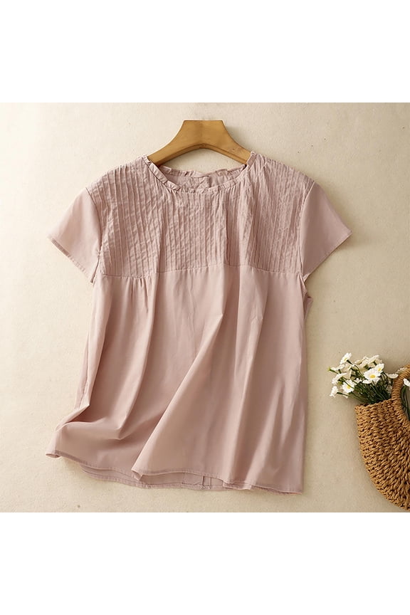 Womens Tank Tops,Women's Solid Color Round Neck Reversible Button-down Pleated Casual Top,Sleeveless Shirts,Pink_M