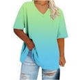thumbnail image 1 of Vibrex Womens V Neck Gradient Color T Shirts Short Sleeve Summer Tops Casual Basic Tee Shirt Trendy Fashion Clothes Loose Tunic Tops Tees Beach Vacation Clothes for Women Lightweight Work Tops, 1 of 5