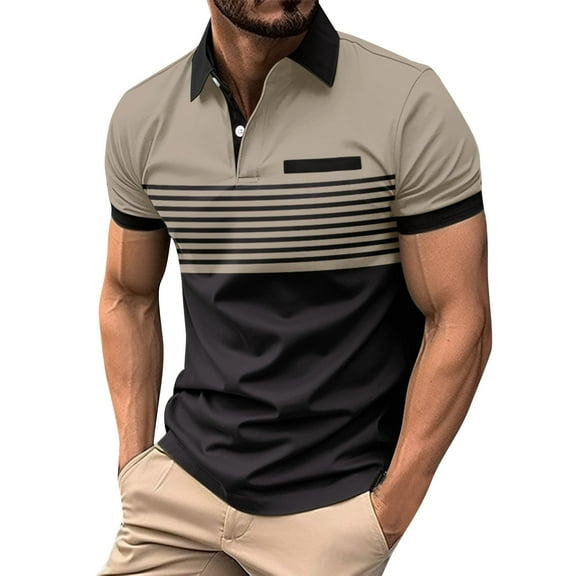 Vibrex Workout Shirts for Men Button Down Turn Down Collar Top Short Sleeved Stripe Sports Top Shirt Men's Casual Summer Classic Collared Golf Shirt