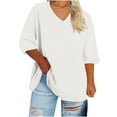 thumbnail image 1 of Vibrex Workout Tops for Women Loose Oversized V-Neck 3/4 Sleeved Solid Color Summer Base Shirt Sports T-shirt Women's Casual Loose Soft Fall Tops Outfits, 1 of 5
