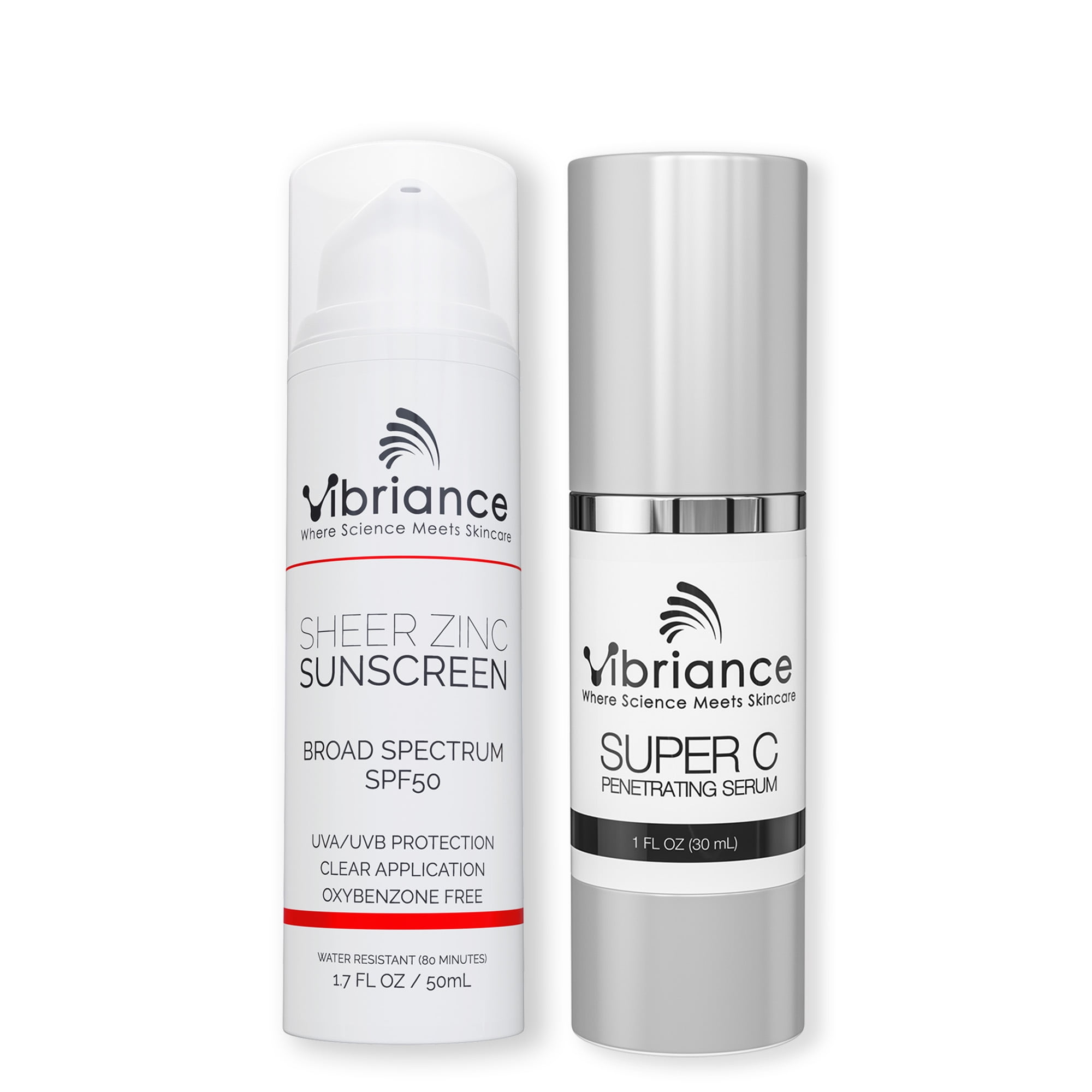 Vibriance Simple Skincare Essentials Bundle | Super C Vitamin Serum, Sheer Zinc Sunscreen SPF 50 Skin Care Set - Nourish, Protect, Illuminate