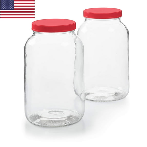 Vibz Wide Mouth Mason Jars with Lids, Food Storage Gallon Glass Jars for Kombucha, Tea, Canning & More, 2 Pack