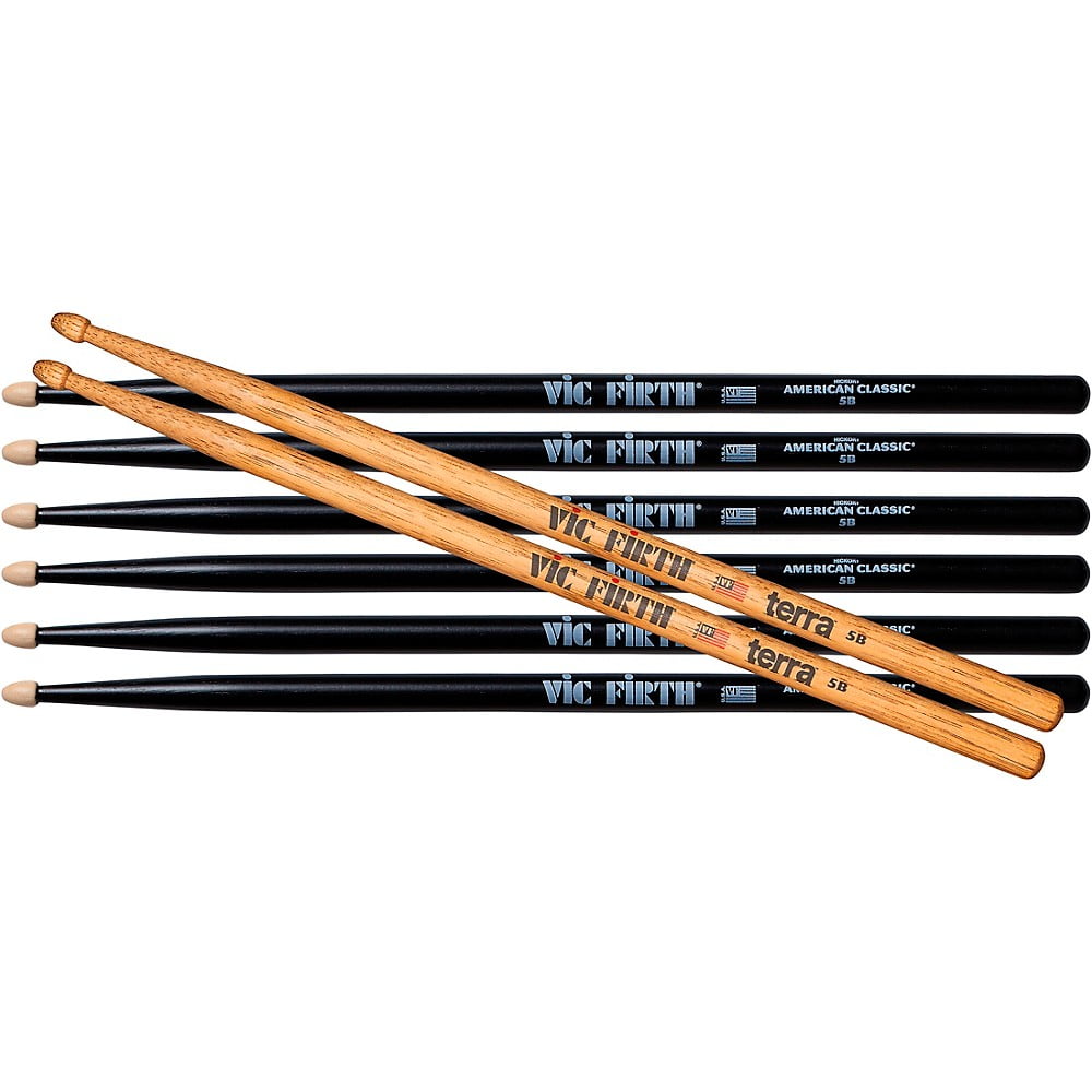 Vic Firth Vic Firth 3 Pairs of Black American Classic Drum Sticks With Free Pair of Terra Drum Sticks 5B
