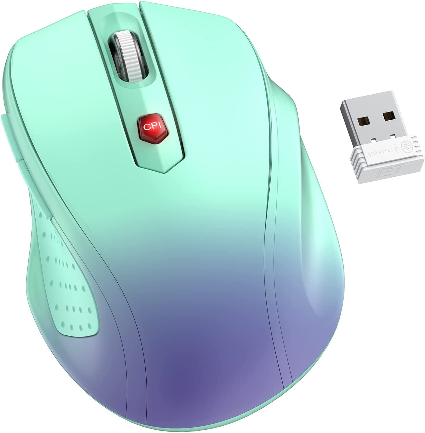 VicTsing 2.4G Wireless Mouse, Ergonomic Computer Mouse W/800-2400 DPI, 16  Months Battery, Auto-sleep Mode, Optical Gaming Mouse Compatible for PC Mac  Chromebook (Green to Purple) 
