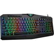 VicTsing 7-Color RGB Backlit Gaming Keyboard for PC Mac Xbox Gamer Office, USB Wired Silent Gaming Keyboard with Ergonomic Wrist Rest, Spill Resistant, Multimedia Keys, Anti-ghosting - Classic Black