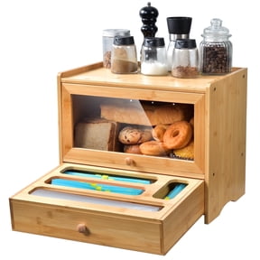 VicTsing Bamboo Bread Box, Corner Bread Box for Kitchen Countertop, Bread Box for Homemade Bread with Window, Bamboo Bread Box for Kitchen Countertop, Pantry Counter Corner