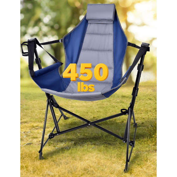 VicTsing Oversized Camping Chair - 3 Heights Portable Hammock Chair Camping with Adjustable Backrest, Headrest, Padded Seat, Cup Holder - 450 LBS Heavy Duty