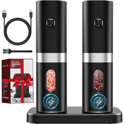 VicTsing Electric Salt and Pepper Grinder Set, Auto Pepper Mill Grinder with Charging Base & 4*Rechargeable Batteries, LED White Light, Adjustable Coarseness, for Kitchen & Outdoor, 2Pack