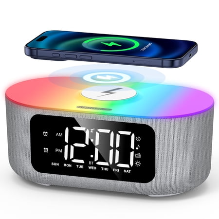 VicTsing Digital Alarm Clock for Bedroom, with 15W Wireless Charger, built in audio speaker, RGB Night Light, Dual Alarms, Dimmable LED Display