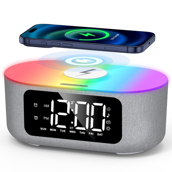 VicTsing Digital Alarm Clock for Bedroom, with 15W Wireless Charger, built in audio speaker, RGB Night Light, Dual Alarms, Dimmable LED Display