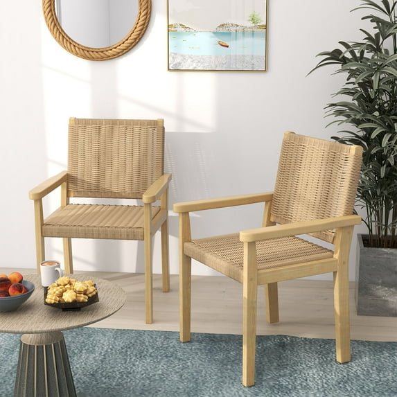 Vicamelia 2 Pce Patio Dining Chairs Outdoor Rattan Armchairs Woven from Paper Rope for Balcony Backyard, Natural