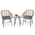 thumbnail image 1 of Vicamelia 3PCS Patio Rattan Bistro Set, Coffee Table with Armchair for Garden Patio Poolside, Gray Cushion, 1 of 8