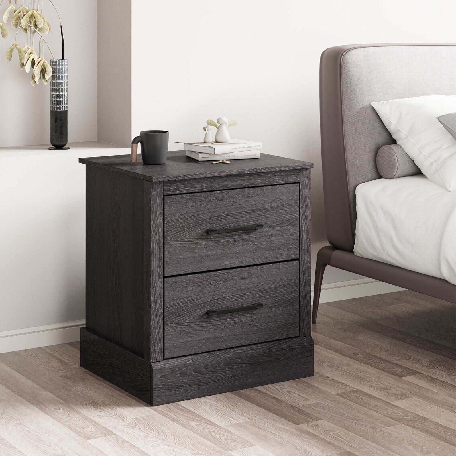 Vicamelia Nightstanad Bedside Table with 2 Drawers, Compact Sofa End Table for Bedroom Living Room, Dark Gray