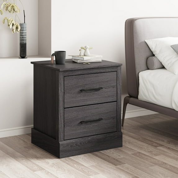 Vicamelia Nightstanad Bedside Table with 2 Drawers, Compact Sofa End Table for Bedroom Living Room, Dark Gray