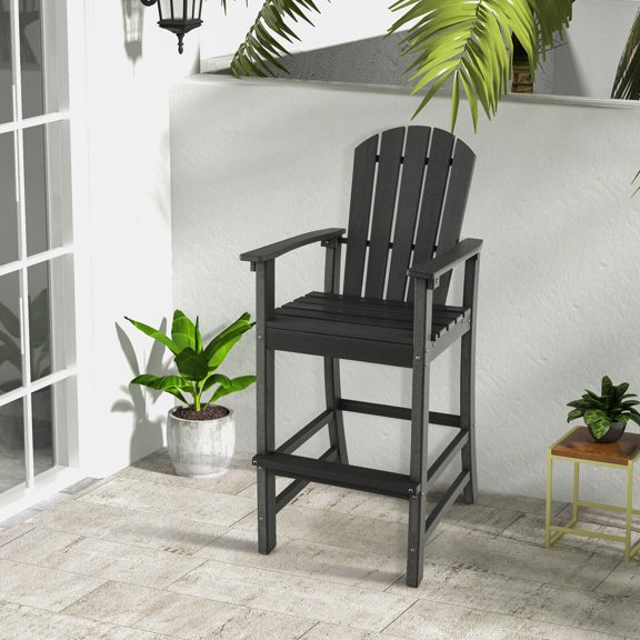Vicamelia Patio Bar Stools HDPE Height Armchairs with Backrest and Footrest All Weather