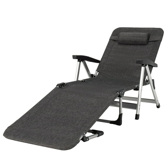 Vicamelia Portable Patio Chaise Lounge Chair Folding Recliner with 7 Adjustable Positions for Lawn and Beach, Gray