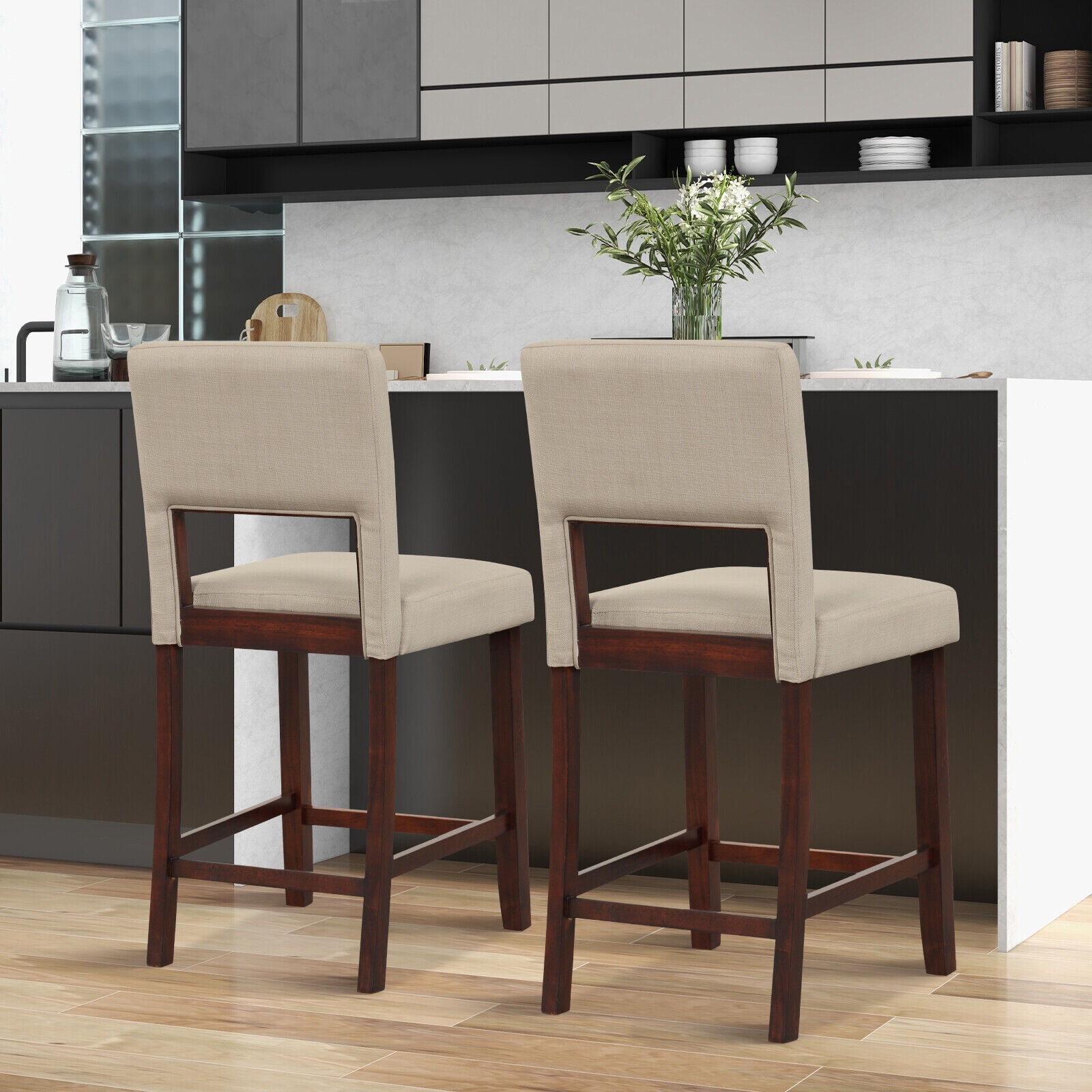 Vicamelia Modern Upholstered Bar Stools with Back, Wooden Legs, Fabric