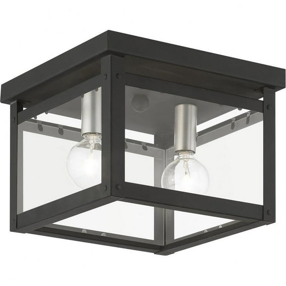 Vicar's Bridge Road 2 Light Square Flush Mount in Shabby Chic Style-6 inches Tall and 8 inches Wide-Black/Brushed Nickel Finish Bailey Street Home