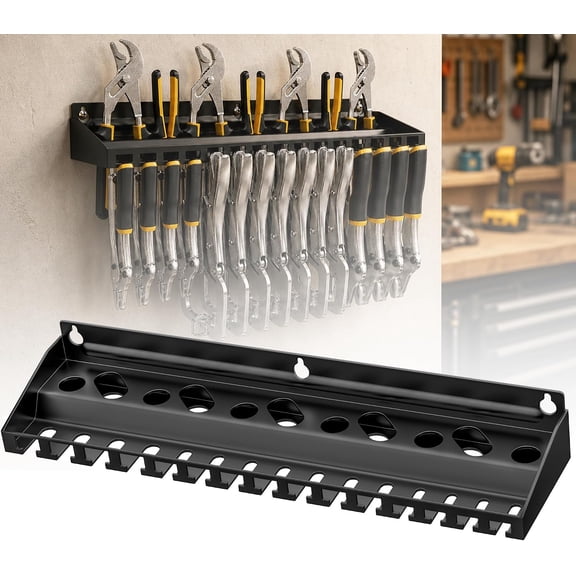 Vice Grips Pliers Holder,Wall Mount Vise Grip Organizer with 15 Slots,Locking Plier Rack for Multiple Sizes Locking Pliers,Vises or Clamps,Plier Storage Rack for Workshop,Shed,Garage,Home
