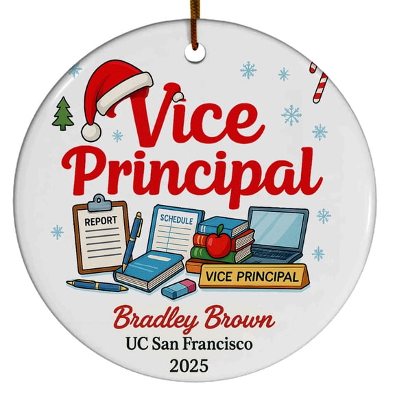 Vice Principal Student Ornament, Christmas Ornament 2025, Personalized Gift for Vice Principal Student with School Name Year, Class of 2025 Keepsake for Him or Her