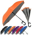 thumbnail image 1 of The ViceVersa 46 Inch Windproof Inverted Self Standing Upside Down Reverse Umbrella, C-Shape Handle Large Rain Umbrella For Men and Women, Hands Free Stick Umbrella, Orange, 1 of 4