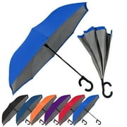 STROMBERGBRAND UMBRELLAS The ViceVersa 46 Inch Windproof Inverted Self Standing Upside Down Reverse Umbrella, C-Shape Handle Large Rain Umbrella For Men and Women, Hands Free Stick Umbrella, Royal Blue