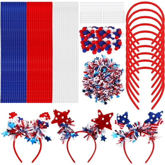Vicenpal 10 Sets Patriotic Craft Kits 4th of July Headband Boppers Crafts Pipe Cleaners Craft Set Independence Day Hair Accessories Patriotic Party Hair Supplies 4th of July Party Accessories Favors