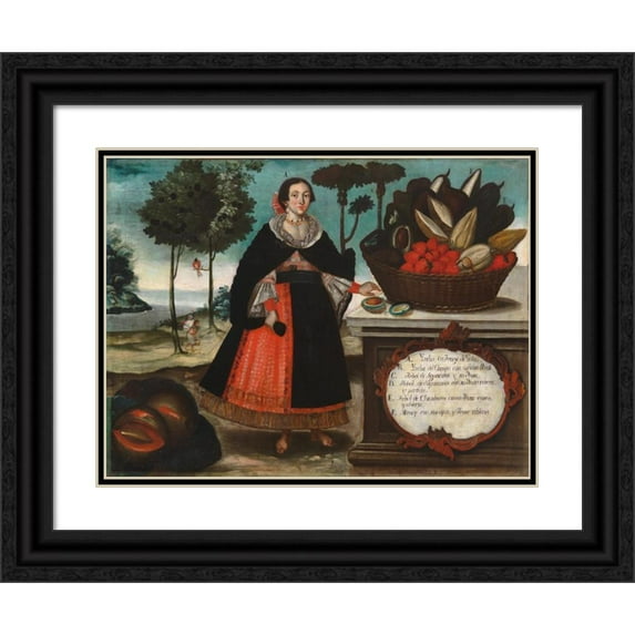 Vicente Albán 14x12 Black Ornate Wood Framed Double Matted Museum Art Print Titled: Indian Woman in Special Attire (India in Gala Suit) (circa 1783)
