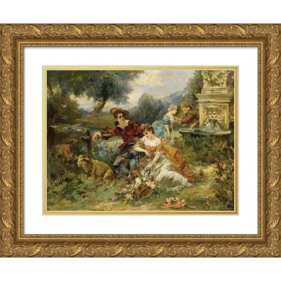 Vicente García De Paredes 18x14 Gold Ornate Wood Frame and Double Matted Museum Art Print Titled - Garden Party