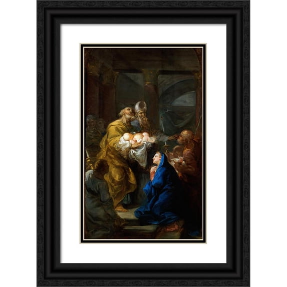 Vicente López Portaña 13x18 Black Ornate Wood Framed Double Matted Museum Art Print Titled - Presentation of Christ in the Temple (1745-1746)