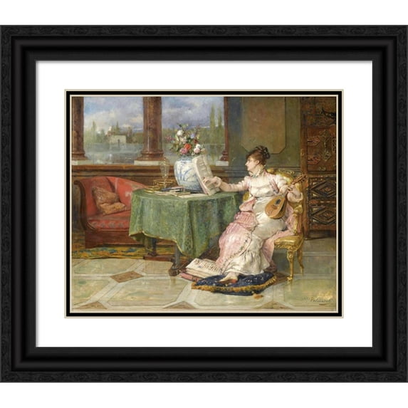 Vicente Palmaroli y González 24x20 Black Ornate Framed Double Matted Museum Art Print Titled: La Sonata