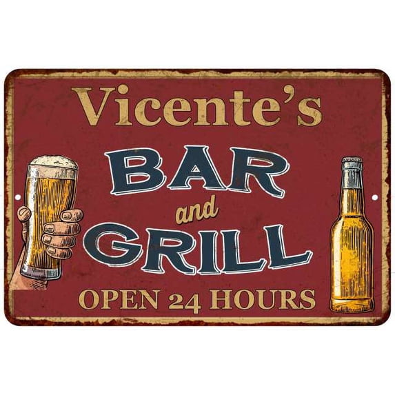 Vicente's Red Bar and Grill Rustic Sign Decor 8x12 208120045817