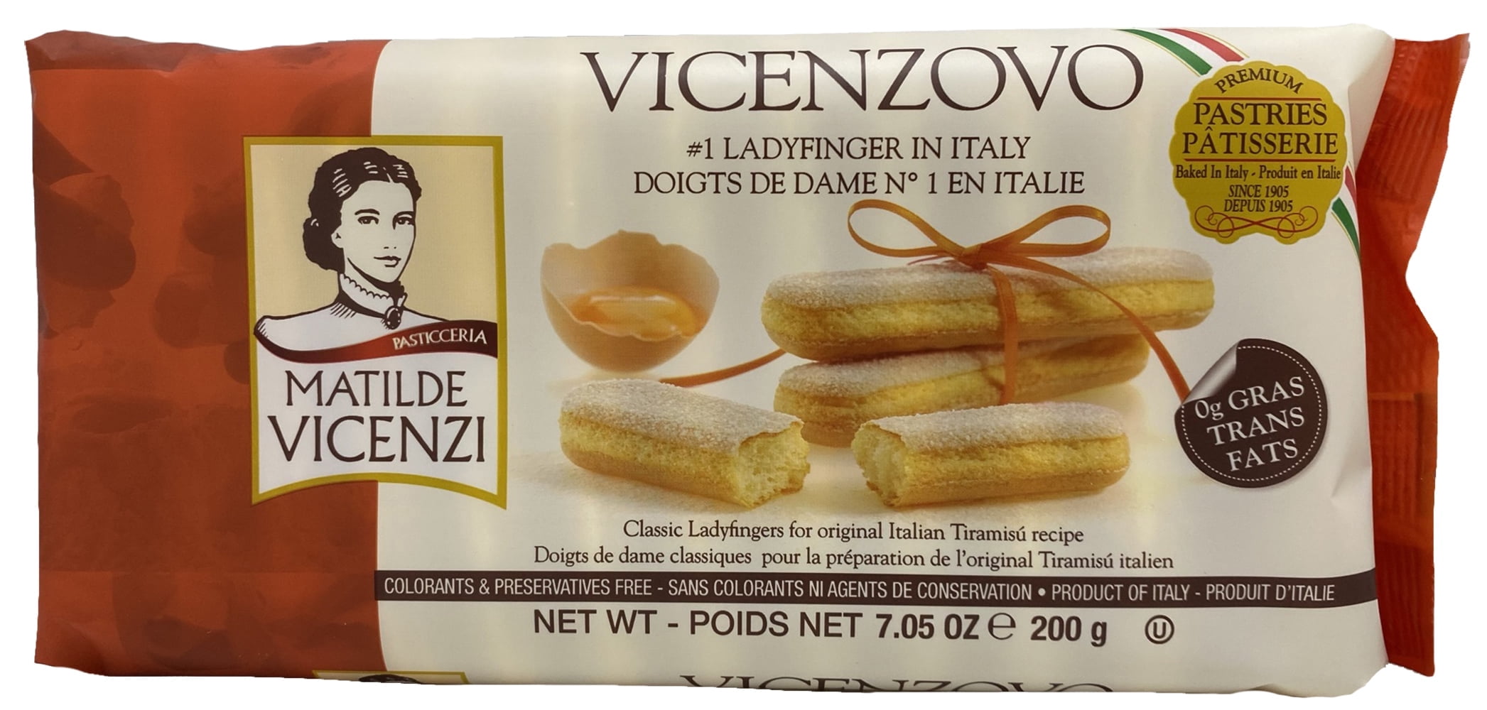 Vicenzovo Ladyfingers by Matilde Vicenzi | Classic Italian Ladyfingers for Tiramisu | Tray of 12 Cookies | 7.05 oz | 200g | All-Natural | Kosher | Dairy