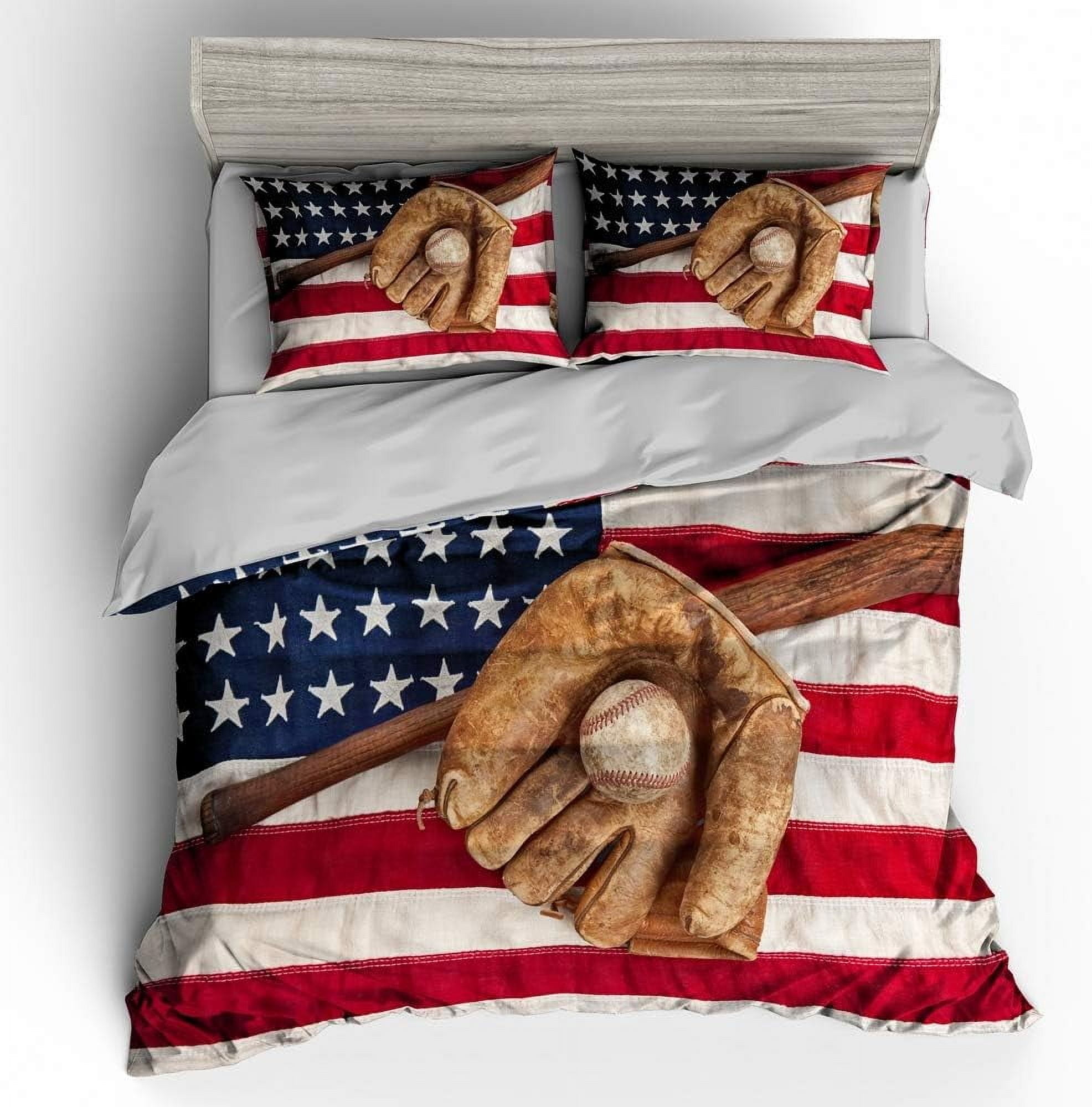 Vichonne 3D American Flag Baseball Comforter Sets Full Size Boys Sports Bedding